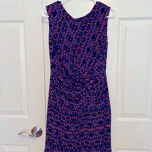 EUC S Chaus Blue/Orange/Black Ruched Dress